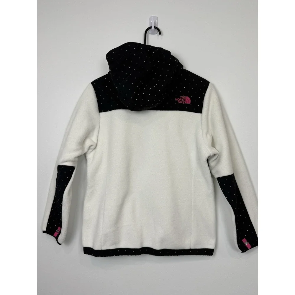 The North Face Jacket Teen Girls XL 18 Black White Denali Hooded Diamond Fleece